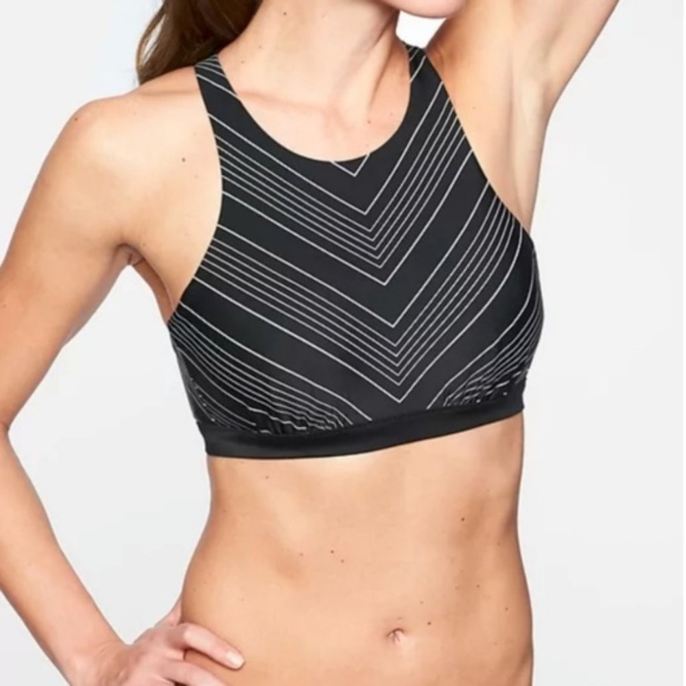 Athleta Chevron High Neck Bikini Top 40D/DD Black